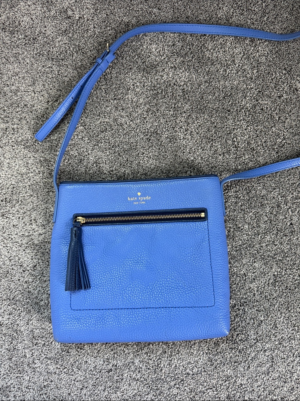 kate spade cobalt blue pebbled leather crossbody with tassel